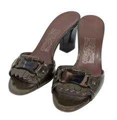 フェラガモ ミュール サンダル レザー ロゴ カーキ 約22ｃｍ レディース 本革 靴 Salvatore Ferragamo FERRAGAMO