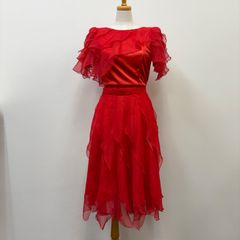 【sekine】社交ダンス　ダンス衣装　セットアップ　赤　シフォン　フリル