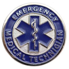 ピンバッジ 救急救命士 アスクレピオスの杖をデザインしたピンズ EMERGENCY MEDICAL TECHNICIAN 合金製 直径2.5cm シルバーのサムネイル