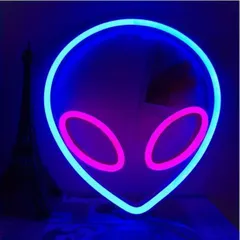 宇宙人 ネオンサイン ネオンライト LED 照明 ライト USB ハロウィン パーティー 卓上 間接照明 インテリアライト ルームライト おしゃれ かわいい デコレーション 店舗装飾 ディスプレイ カフェ サロン 部屋 光る 壁掛け 青 ブルー おしゃれ 電池
