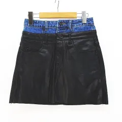 デシグアル Desigual ミニ丈 台形スカート スカート デニム切替 S 黒系 ブラック 綿 コットン混