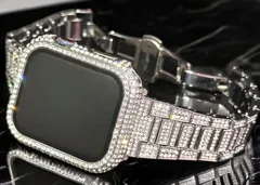 シルバー★Apple Watchバンド ステンレスベルト　アップルウォッチカバー　画面保護ケース　czフルダイヤ　49mm 46mm 45mm 44mm 41mm 40mm 38mm