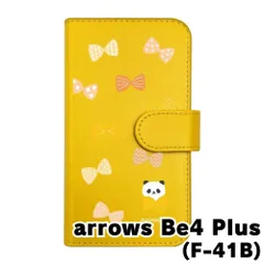 【新品未使用】arrows Be4 Plus F-41B アローズビー4プラス スマホケース 手帳型 (色：イエロー×柄：パンダとリボン) moimoikka モイモイッカ アニマル カード収納 PUレザー flip2-f41b-ye-20092のサムネイル