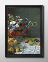 01056クロード モネ 花と果物のある静物 A3 サイズ ポスター アート おしゃれ 絵画 インテリア 北欧 イラスト マット紙 艶消し アートパネル 額 フレーム デザイン 壁掛け ギフト 新築祝い ディスプレイ