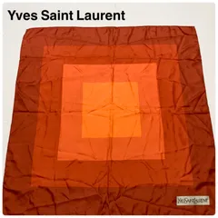 ■良品■Yves saint Laurent イヴサンローラン　大判スカーフ　グラデーション　スクエア　シルク100% 78×77cm オレンジ系　レディース