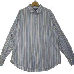 Polo by Ralph Lauren ポロバイラルフローレン 90年代/90’sストライプ柄 ポニー刺繡 ドレスシャツ 長袖シャツ ボタンダウン ワンポイント刺繡 オーバーサイズ ビッグシルエット ホンコン製 18-45 XXLサイズ ブルー ライトブルー