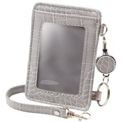 新品 [Jewel Beauty's Select] パスケース 定期入れ icカード 2枚 カード入れ 革 リールパスケース リール付き レディース メンズ カラフルパスケース 子供 大人 人気 ストラップ付き 通勤 通学 箱付き(クロコ柄グレー)