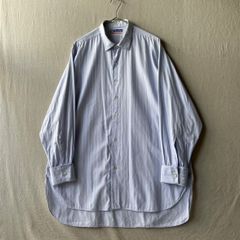 50s Euro vintage ドレス シャツ / コットン ブルー ストライプ マチ ダブルカフス グランパ ユーロ ビンテージ 40s 60s T4-06101-9550