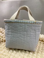 トートバッグ（グレー）インド刺繍リボン・ヌビ生地