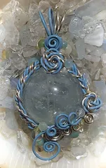 大玉１６mm  高品質　アクアマリン　ワイヤーアート・ペンダント