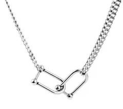 [AREUM] ネックレス メンズ U字 ダブルリング 二連チェーン ジョイント 金具 ステンレス 韓国系 高見え アクセサリー 
