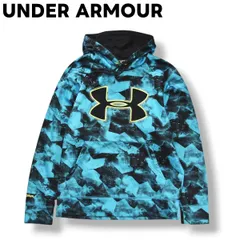 【定番】 アンダーアーマー UNDER ARMOUR ビッグロゴ スウェット パーカー トレーナー フーディー ストーム STORM 裏起毛 MD 総柄 ライトブルー x ブラック スポーツ カジュアル ウェア メンズ