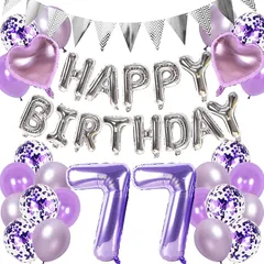 【新品】 誕生日 バルーン 喜寿祝い 77歳 風船セット 飾り付け happy birthday ガーランド バースデー 飾り ハッピーバースデー 大きい数字 紙吹雪風船 長寿祝い パーティー プレゼント 紫 銀 1