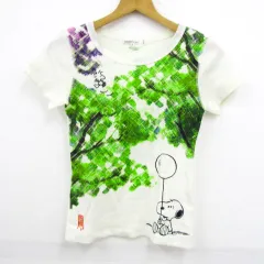 ユーエスピーピー 半袖Ｔシャツ トップス スヌーピーコラボ コットンT レディース Mサイズ 白×緑 USPP 【中古】