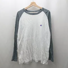 ◇ ⊂ Champion チャンピオン ワンポイントロゴ刺繍 長袖 ロンT サイズX-LARGE ホワイト系 メンズ E  【1507030000981】