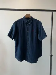 (クラシックフィット) L ） ポロ Ralph Lauren(ラルフローレン) レッド ポニー ネイビー 半袖 リネン シャツ