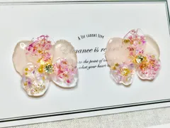 No.003 大人可愛い☆本物のお花入りキラキラハンドメイドピアスアレルギー対応