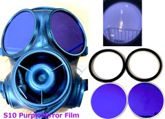 イギリス軍S10ガスマスク用レンズ パープルミラーフィルム GasMask ABS外付けリング付