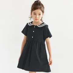 Bee【♪クーポン利用で20％OFF♪】セーラーワンピース ◇ネイビー◇子供服 キッズ 女の子 ガールズ 半袖 襟 ライン 100 110 120 130 140 150