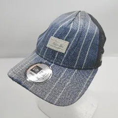 ◇ Θ NEW ERA ストライプ柄 ロゴ刺<!-利用不可文字-!> タグ付き キャップ ブルー ホワイト ブラック サイズ表記なし メンズ レディース E  【1409240041795】