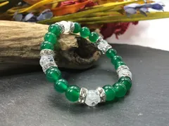 パワーストーン ブレスレット 緑瑪瑙&クラック水晶  天然石ブレス (シルバー) 8mm レディース  ●