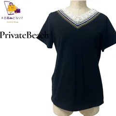 PrivateBeach Tシャツ レース Vネック 黒 トップス M 古着 個性的 大人かわいい 上品 きれいめ