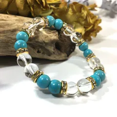 水晶&ターコイズ　パワーストーン ブレスレット (ゴールド) 8mm #2 レディース  ●