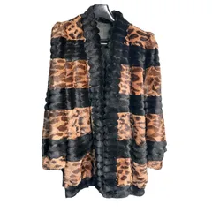 ● ロングコート ジャケット 毛皮 ブラック　レディース　ヒョウ柄