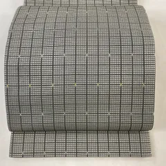 名古屋帯 九寸 正絹 格子模様 チェック柄 刺繍 リサイクル名古屋帯 九寸名古屋帯 織物 開き仕立て 絹 赤 御所車