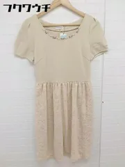 ◇ LODISPOTTO ロディスポット タグ付き 切替 ビジュー 半袖 膝丈 ワンピース サイズ2 ベージュ ホワイト レディース  【1108310000495】