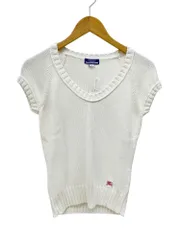 BURBERRY BLUE LABEL (バーバリーブルーレーベル) サマーニット 半袖ニット Tシャツ ワンポイント刺繡 FB509-206-01 38 ホワイト レディース/028