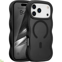 UEEBAI 対応 iPhone 17 Pro Max 用の ケース 透明 TPU ウェーブデザイン スマホケース クリア 可愛い 人気 おしゃれ ケース MagSafe対応 薄型 軽量 耐衝撃 波型 バンパー スマホケース - ブラック a