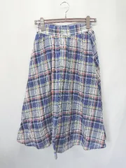 ◇ ⊂ GLOBAL WORK グローバルワーク チェック 膝下丈 フレア スカート サイズM ネイビー ホワイト系 マルチ レディース E  【1411070014153】
