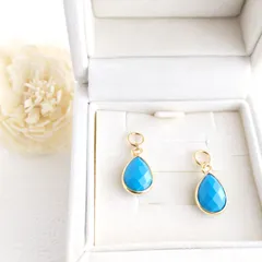 ◆残り1ペア◆　天然石　ターコイズGP　チャームのみ　トルコ石（フープイヤリング 、14kgfピアス金具追加可）