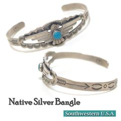 【USED】USA SOUTHWESTEN ニッケル シルバー ターコイズ カフ バングル 刻印 ネイティブ アメリカン ビンテージ アンティーク 民族 レディース アクセサリー ジュエリー 古着