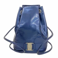 1円 レア品 フェラガモ ヴァラ リュックサック メタリックブルー パテントレザー エナメル レディース デイバッグ お出掛け 旅行 鞄 Y0.6 FERRAGAMO (Salvatore Ferragamo) フェラガモ バックパック⁄リュック