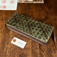 ブライドルレザー イントレチャート 編み込み メンズ 長財布 ラウンドファスナー