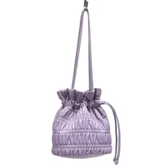 [LL FIERTE] ショルダーバッグ 小さめ レディース 巾着 レザー ドローストリング ポシェット [ラベンダー]