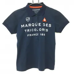 【美品】ルコック 半袖ポロシャツ ネイビー×白 フロント英字  レディース M ゴルフウェア le coq sportif