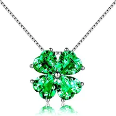 JIANGXIN ハート シルバー925 ネックレス レディース 四つ葉のクローバー 誕生石(5月 誕生石エメラルド)