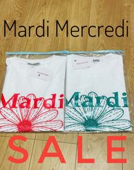 Mardi Mercredi　マルディメクルディ　海外輸入品　フラワーTシャツ　ホワイト　レッド　グリーン　レディース　花柄　おしゃれ　トップス　半袖　丸ネック　ロゴTシャツ　コットン　カジュアル　可愛い