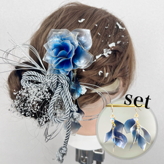 【お得な2点set】薔薇 「夢叶う」ヘッドドレス ピアス/イヤリング 髪飾り 花嫁ヘア 入学式 卒業式 結婚式 ブライダル ウェディング 成人式 着物 袴 浴衣 お呼ばれ パーティ 簪 かんざし ピン