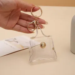 カバン型バッグチャーム クリアポーチ 55-57mm缶バッジ アクスタ フィギュア 金色 透明 ★ 缶バッチ カバー ケース キーリング ナスカン キーホルダー 痛バ