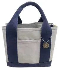 自立キャンバストートバッグ おしゃれ ミニバッグ ランチトートバッグ 21*23*15cm ハンドバッグ 仕切りトートバッグ 軽量マザーズバッグ キャンバスバッグ レディース (Partition ミニトートバッグ グレーｘネイビー) [Superbian]