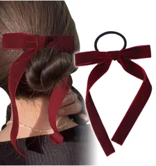 [Herbeluemily] ベロア リボン ヘアアクセ ヘアゴム ヘアアレンジ ヘアセット ベルベット 髪ゴム ヘアゴムタイプ レッド [レッド] [ヘアゴム タイプ]