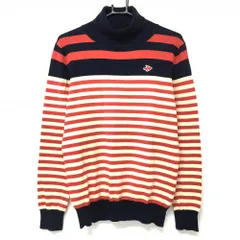 パーリーゲイツ タートルネックセーター アイボリー×レッド ボーダー ニット ハイネック  メンズ 5(L) ゴルフウェア PEARLY GATES