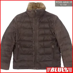 Wind Armor ウィンドアーマー ダウンジャケット L レザー 茶 フード ファー ヴィンテージ加工 本革 メンズ 本皮 コート レザーダウン_サイズL一覧←SEULB屋着古← JJ1377