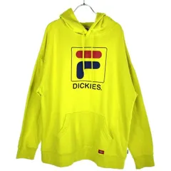 古着 メンズL FILA/フィラ Dickies コラボ スウェットパーカー フード プルオーバー スポーツ カジュアル イエロー/ブラック 181U30F101 gl00043
