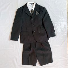 美品  男の子 子供用 スーツ 120㎝ 110cm PERSON'S FLIP WEAR パーソンズ フリップウェア ブラック ストライプ ネクタイ チーフ かっこいい 卒園式 入園式