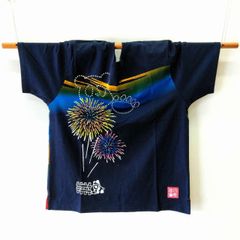 パンディエスタ　半袖Tシャツ　花火大会　紺　XL　　A short-sleeved T-shirt with a panda.